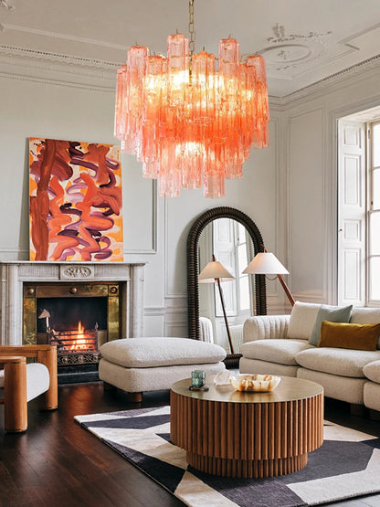 Pink Clear Glass Tube French Design Led Chandelier Lighting Hanging Lamp Lustre Suspension Luminaire Lamp For Dinning Room Decor