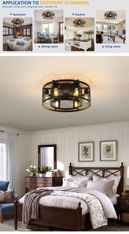 Cage Ceiling Fan with Light 20"Flush Mount Ceiling Fan Lights