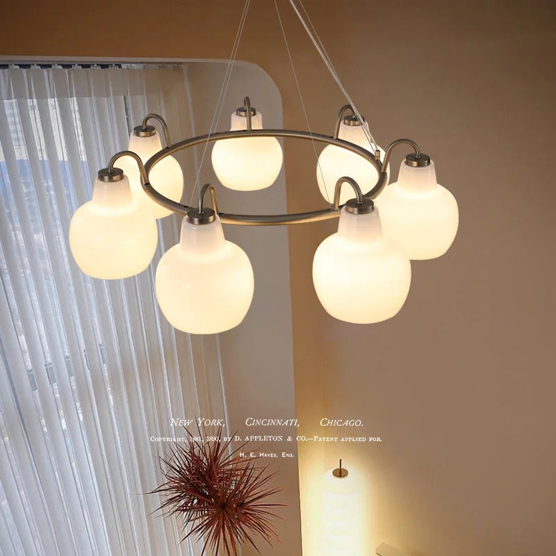 French vintage Cream Glass chandelier Nordic ring Calabash pear pendant lamp