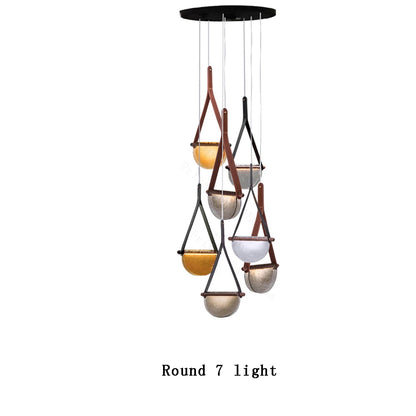 Modern leather handmade glass pendant lamp gray amber clear glass pendant Light