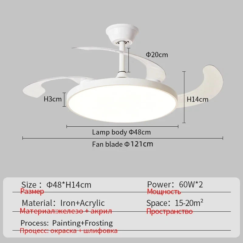 Ceiling Fan With Light Modern Remote Smart Invisible Ceiling Fan Bedroom Lamp