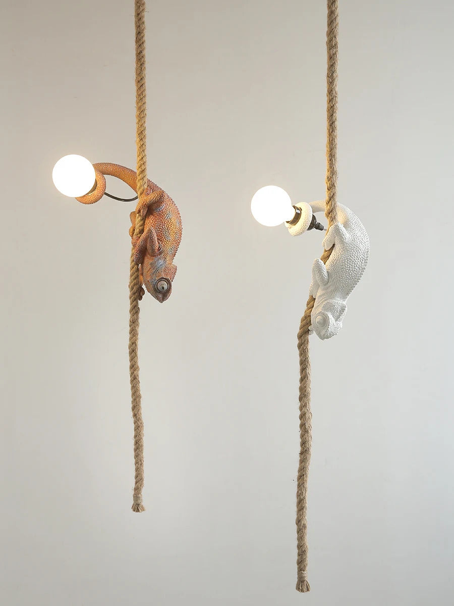 Resin chameleon pendant light Retro Hemp Rope Monkey Pendant Lamp