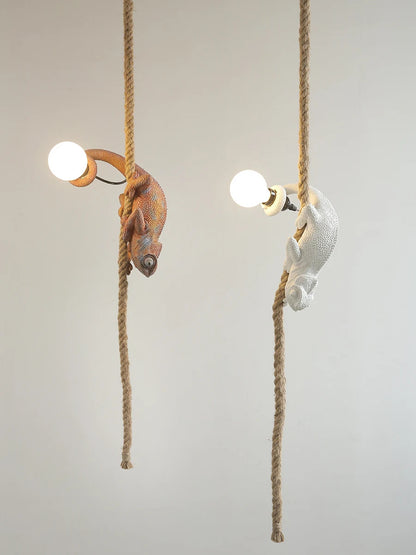 Resin chameleon pendant light Retro Hemp Rope Monkey Pendant Lamp