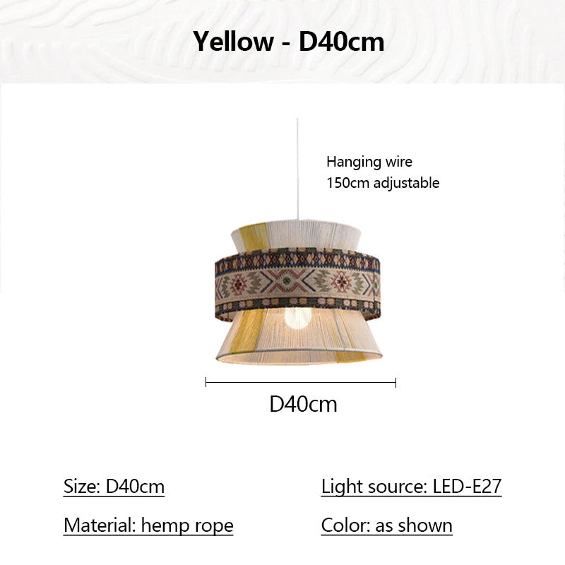 Bohemian Pendant Light Retro Cotton Rope Woven Chandeliers