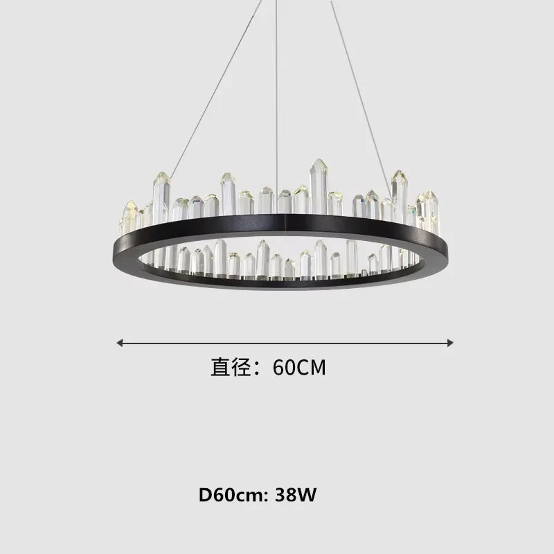 Modern Luxury Crystal Ring chandeliers Round black golden pendant lamp LED hanging light