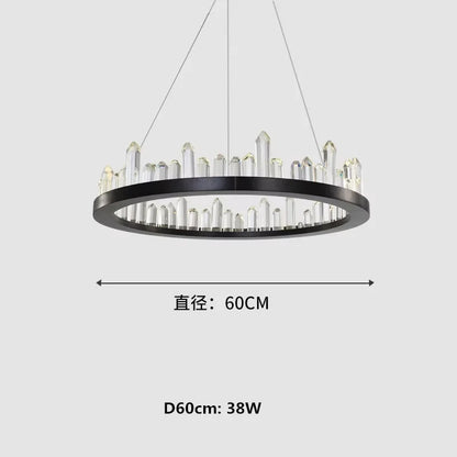 Modern Luxury Crystal Ring chandeliers Round black golden pendant lamp LED hanging light