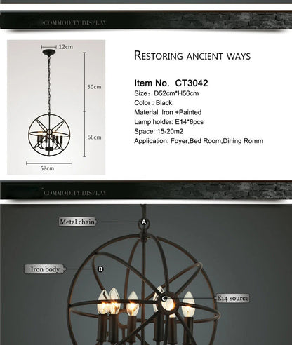 Retro Wrought Iron Chandelier Rustic Orb Chandelier