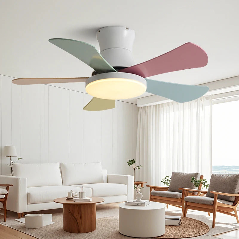 Nordic colorful Ceiling fan light Modern Children bedroom Indoor Ceiling fan lamp