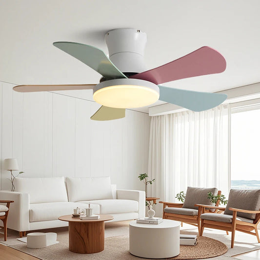 Nordic colorful Ceiling fan light Modern Children bedroom Indoor Ceiling fan lamp
