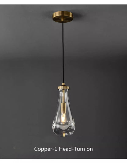 Luxury All Copper LED Pendant Light Modern Water drop Glass chandelier