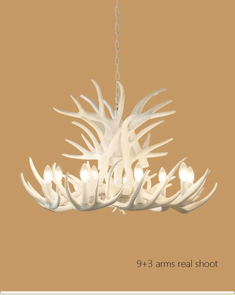 Retro Antler Chandelier Lighting Resin Deer Horn Pendant Lamp