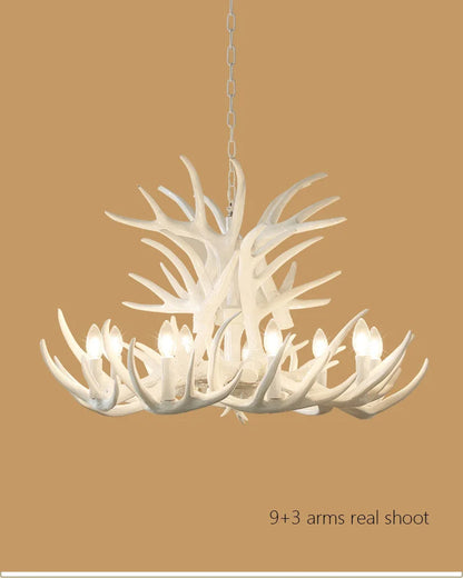 Retro Antler Chandelier Lighting Resin Deer Horn Pendant Lamp