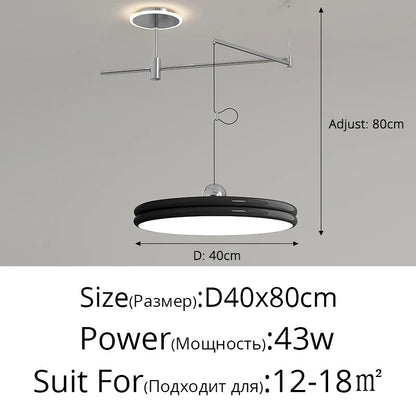 French Flying Saucer Pendant Light Creative Design Extendable Rotating Long Pole Lamp