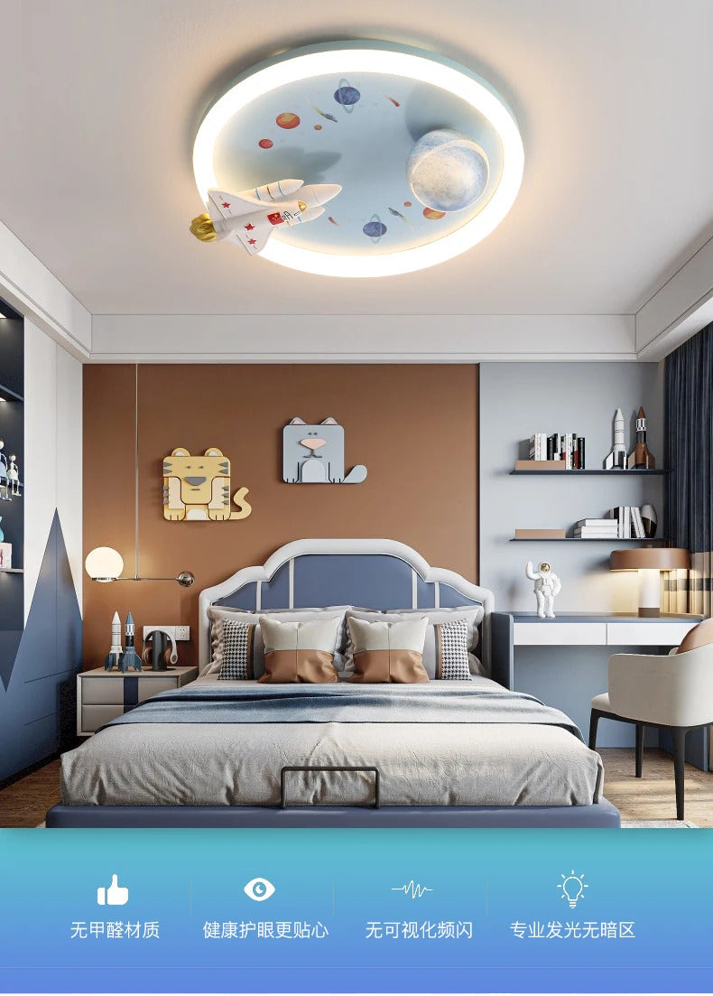 Modern Kids Room Ceiling Fan Light Cartoon Moon Astronaut children bedroom hanging Light