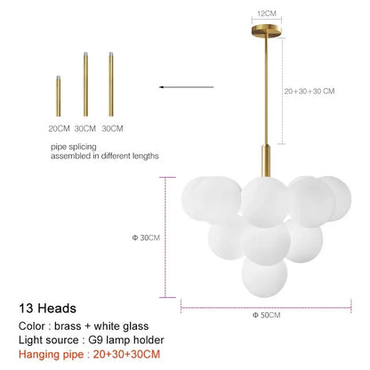 Nordic Luxury Glass Chandelier LED Pendant Lights Ceiling Suspension Hanging Lamp Fixture for Living Room Bedroom