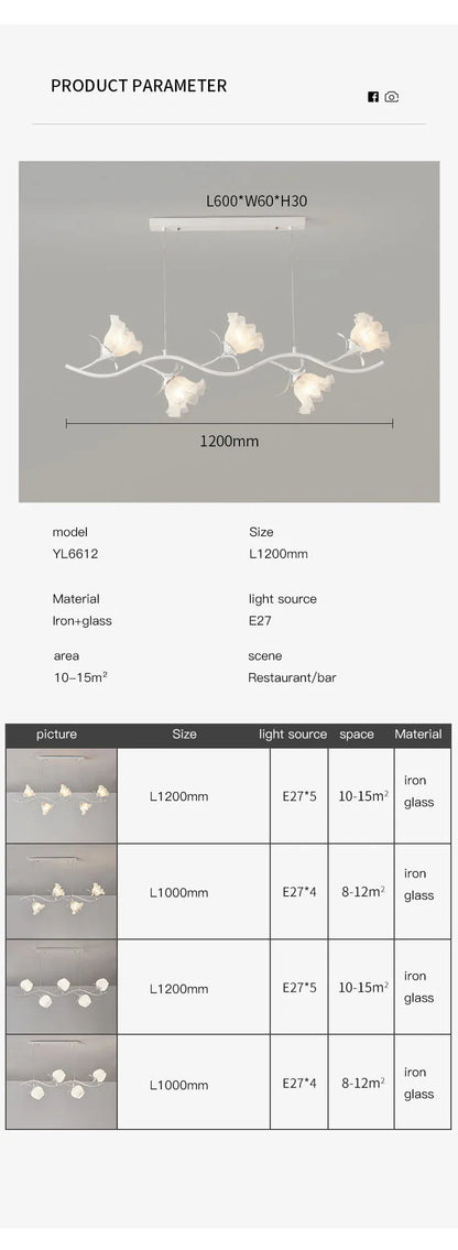 French Rural Flower Pendant Lamp Cream Style Green flower Chandelier