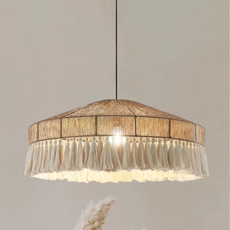 Wabi Sabi Style Retro Living Room Hemp Rope Pendant Light Bohemian Tassel Pendant Lamp