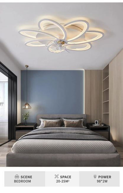 Modern Ceiling Fans with Lights, Fan Lamp Petal Ceiling Fan for Bedroom/Living Room