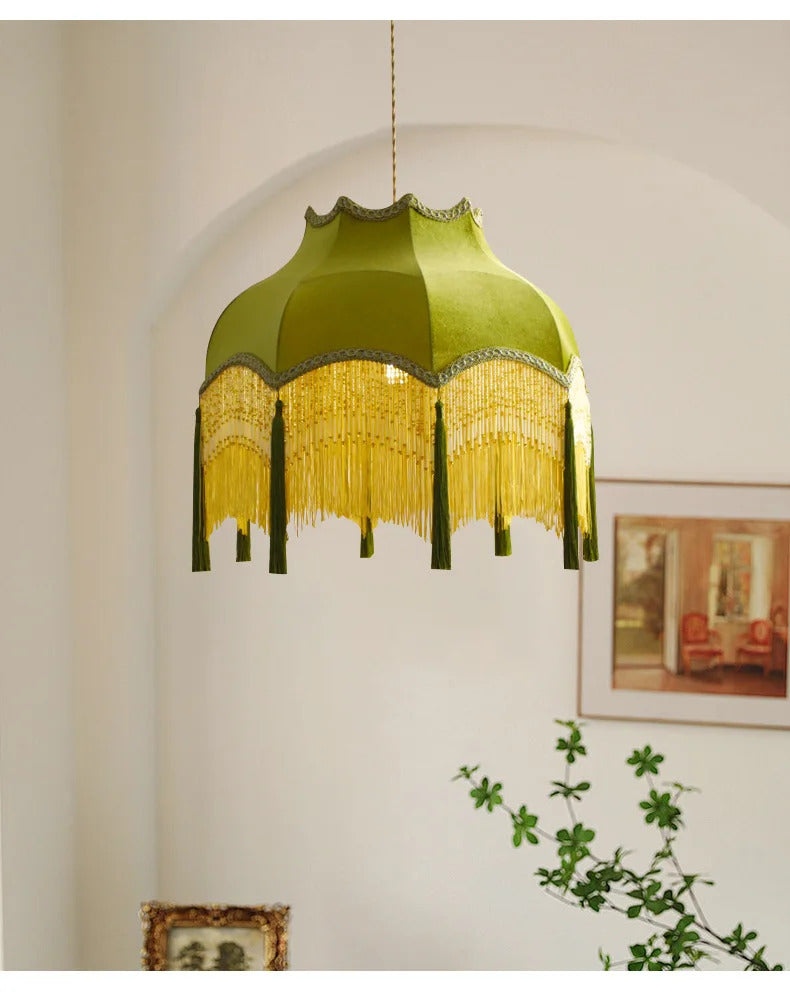 French Green Tassel Dining Room Chandeliers Retro Tassel pendant lamp