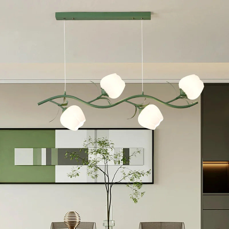 French Rural Flower Pendant Lamp Cream Style Green flower Chandelier