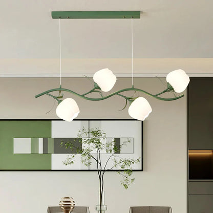 French Rural Flower Pendant Lamp Cream Style Green flower Chandelier
