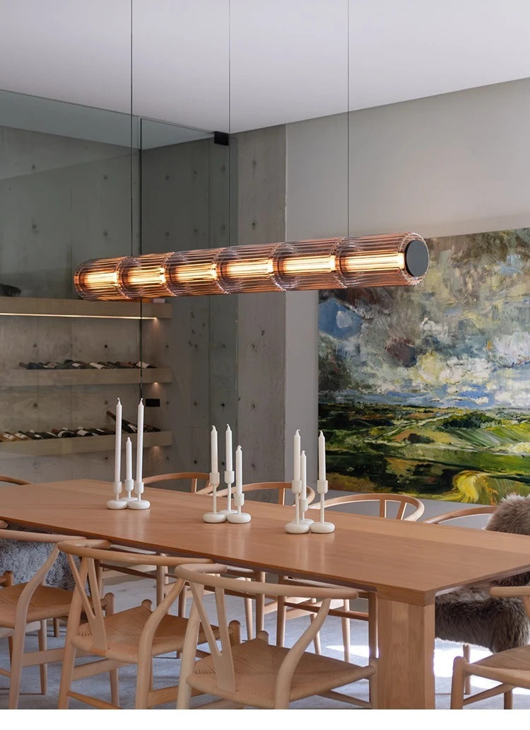 Restaurant Long Stripe Pendant Light Smoke Gray Glass Lampshade Nordic Led Hanging Light Living Dining Room Decor Pendant Lamp