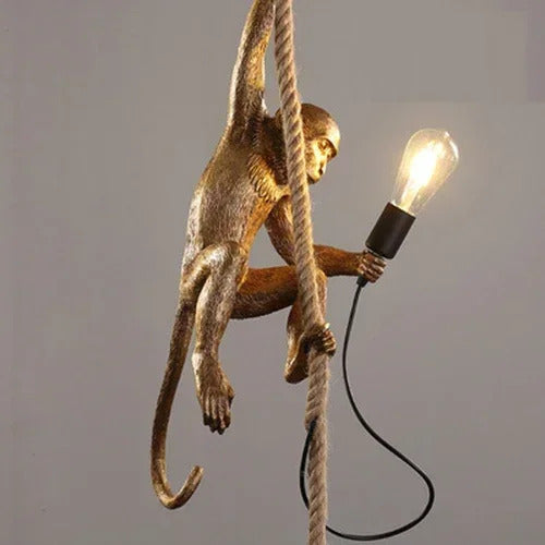 Art creative monkey Pendant lamp White black Resin animal hemp rope wall lamp