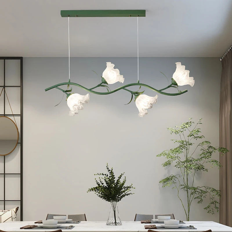 French Rural Flower Pendant Lamp Cream Style Green flower Chandelier