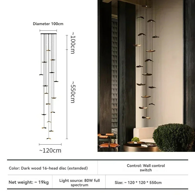 Japanese Lotus Leaf Chandelier Wabi Sabi Solid Wood Hanging Lamp