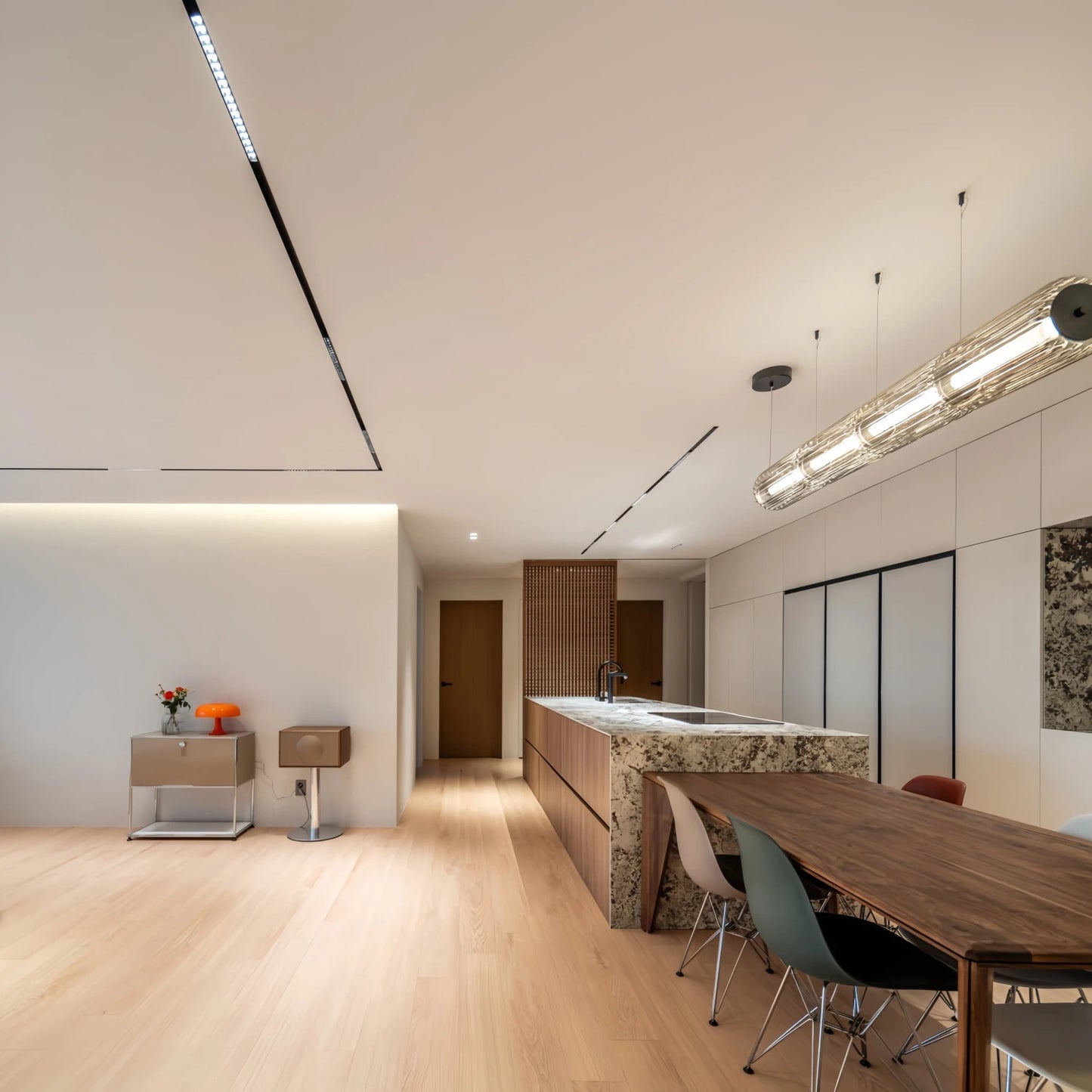 Restaurant Long Stripe Pendant Light Smoke Gray Glass Lampshade Nordic Led Hanging Light Living Dining Room Decor Pendant Lamp