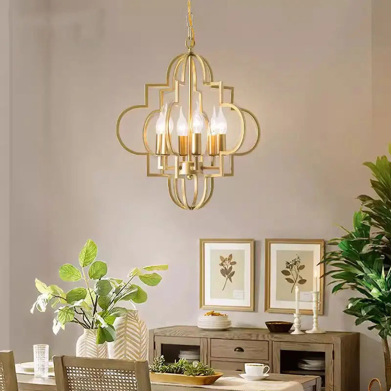 American Vintage Wrought Iron Gold Chandelier Nordic Design Living Room Pendant Lamp