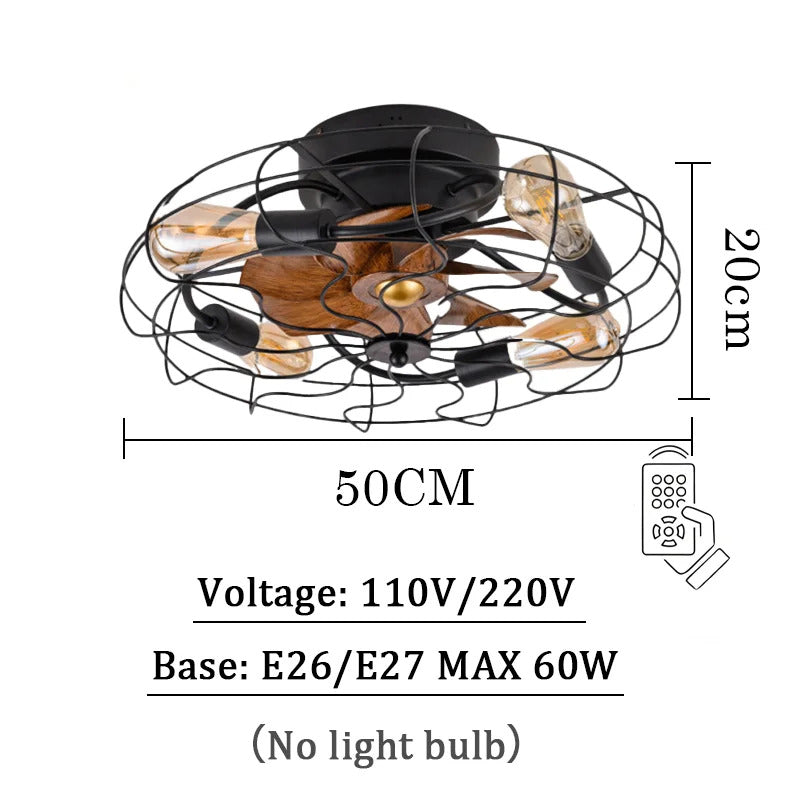 Industrial Retro Fan Light with remote control 110V-220V Living room Light