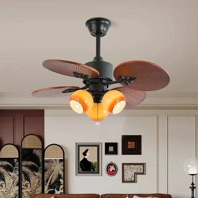 American Retro ceiling Fan Light European Mid-Century vintage Luxury chandelier Remote Fan