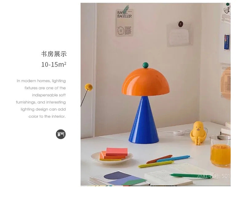 Memphis Mushroom Iron Art LED Table Lamps with Touch Switch USB Charging Desk Lights Living Room Bedroom Office Restaurant Study