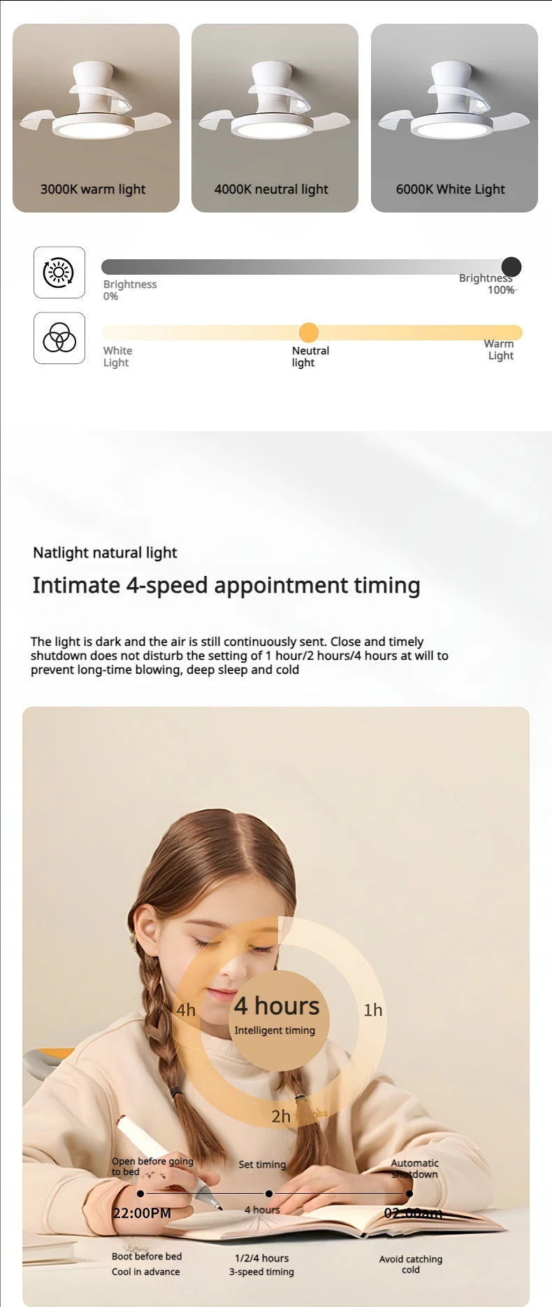 Children'S Room Invisible Fan Light Bedroom Quiet Ceiling Fan Light