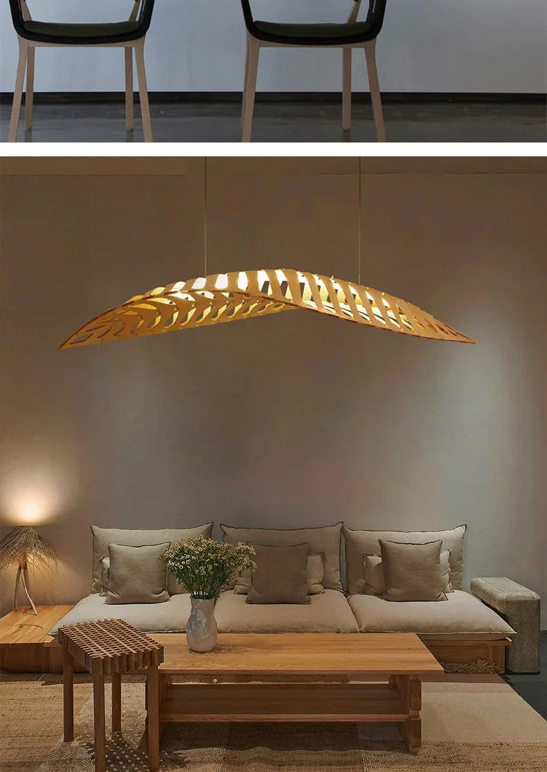 Japanese Wabi Sabi Leaf Chandeliers Art designer Fish Bone Retro Minimalist Pendant Light
