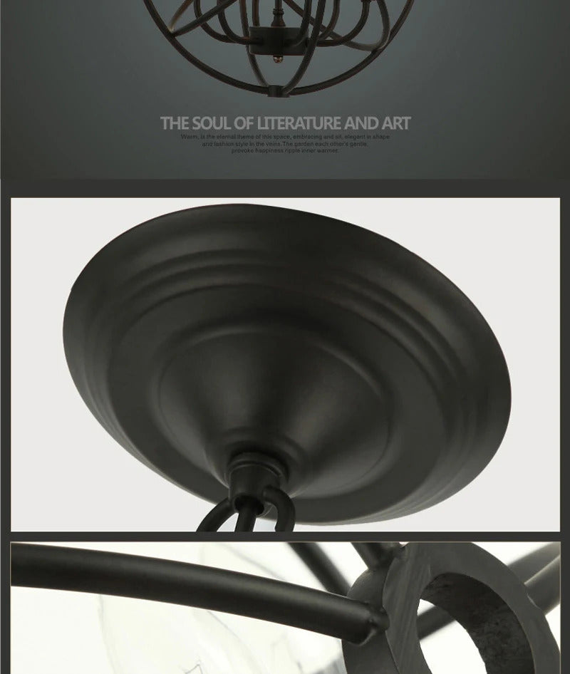 Retro Wrought Iron Chandelier Rustic Orb Chandelier