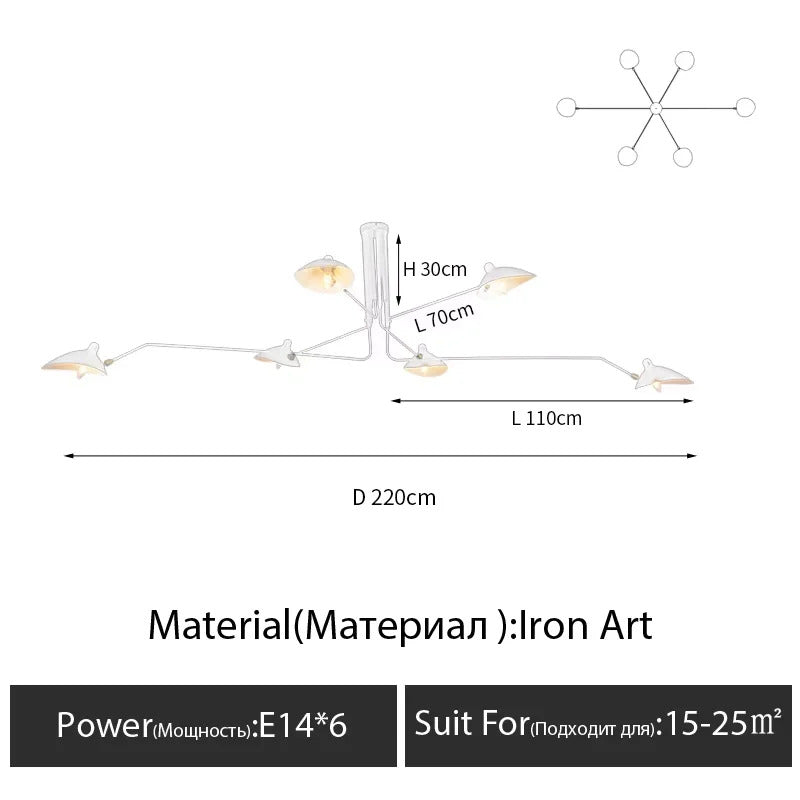 Designer Spider Serge Mouille Ceiling Lamp Black Industrial Ceiling Chandelier