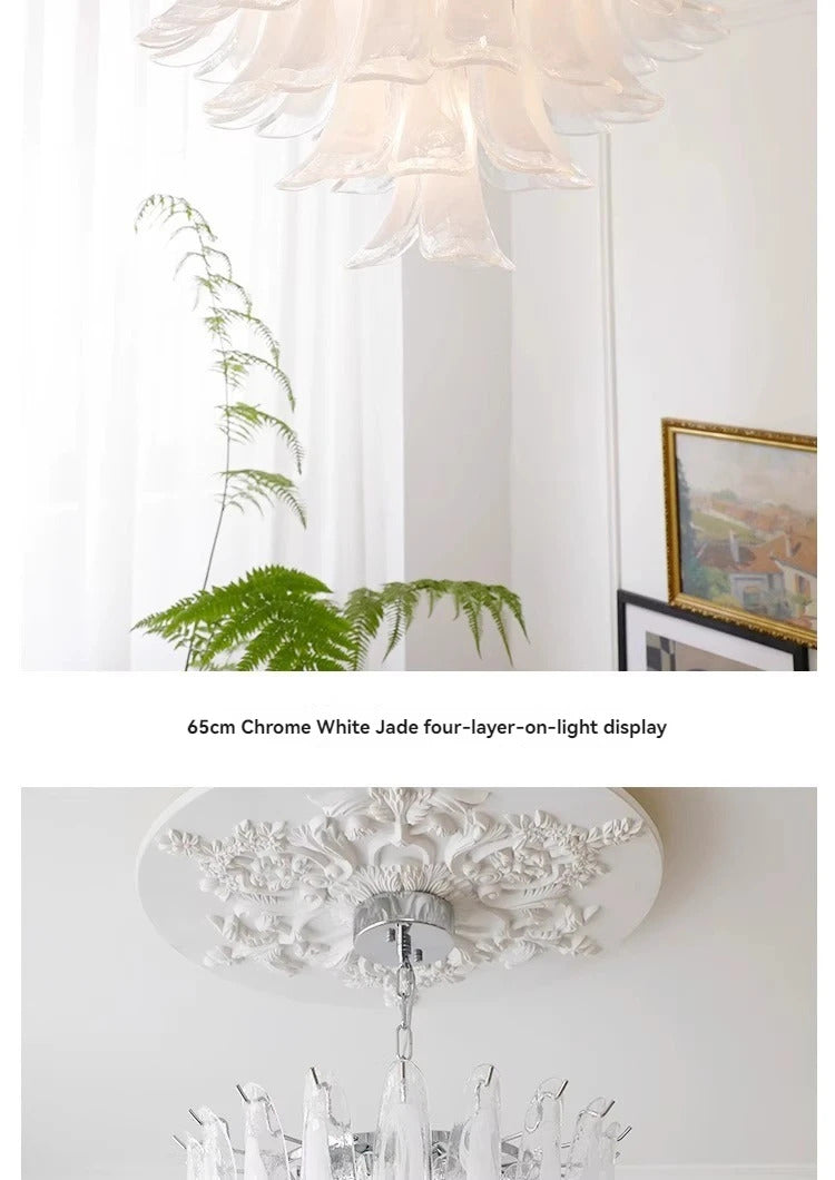White Petal Glass chandelier French branch shaped crystal pendant light