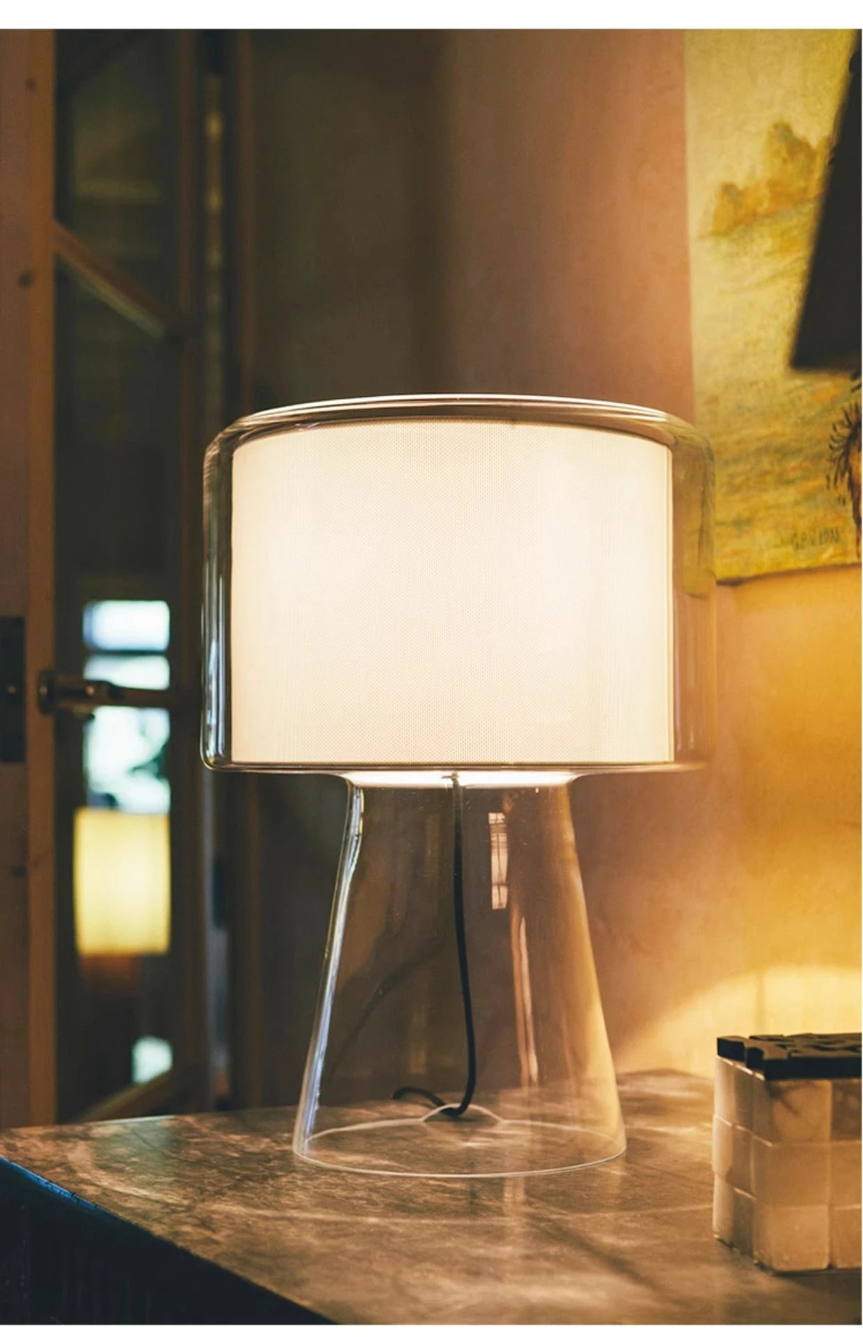 Mercer Glass Led Table Lamp, Postmodern Designer Glass Bedside Table Light, Nordic Bedroom Table Lights For Living Room Sofa