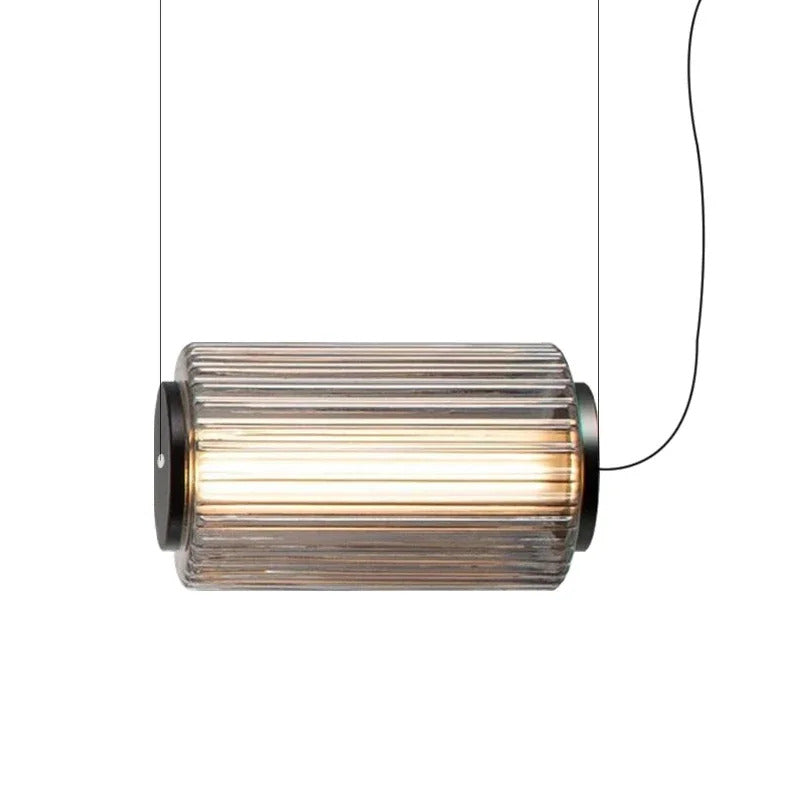 Restaurant Long Stripe Pendant Light Smoke Gray Glass Lampshade Nordic Led Hanging Light