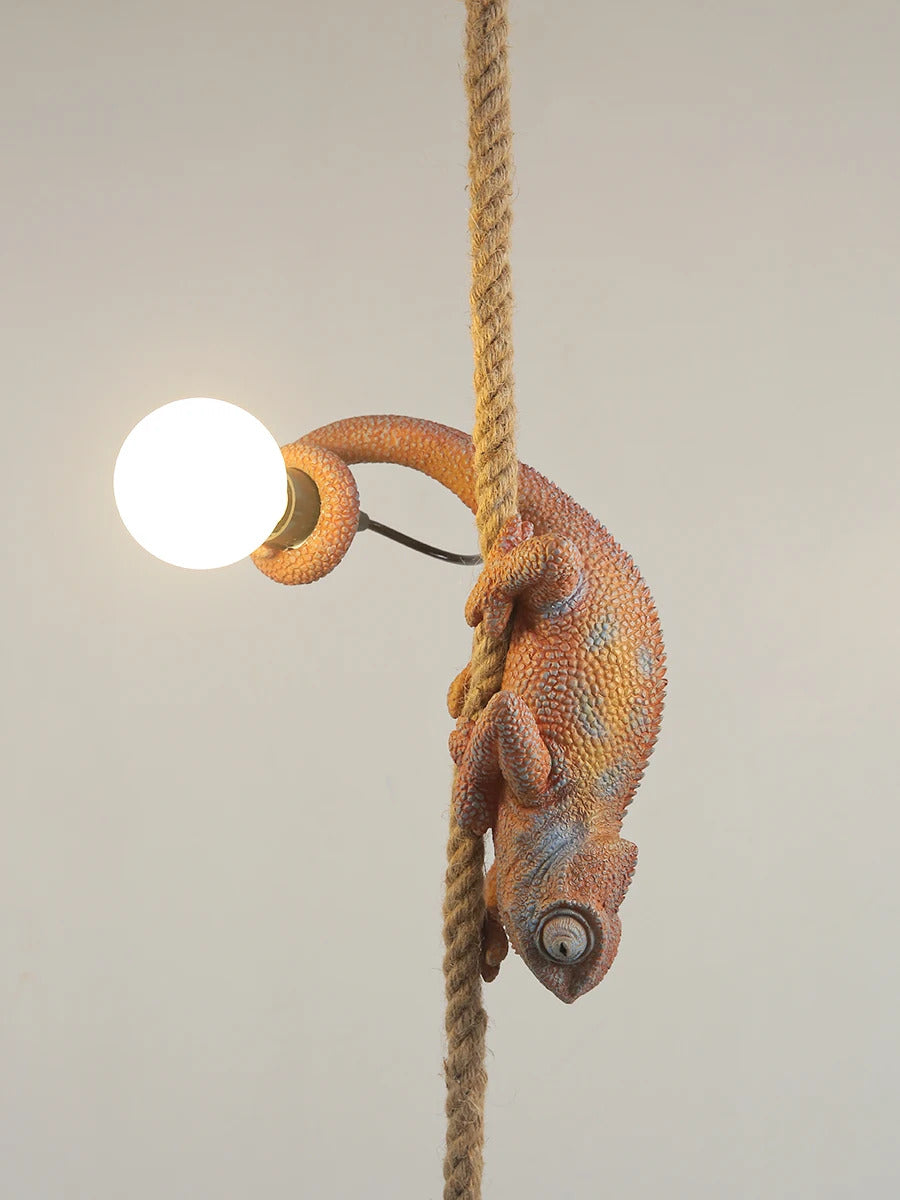 Resin chameleon pendant light Retro Hemp Rope Monkey Pendant Lamp
