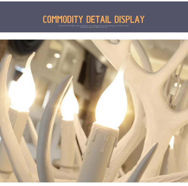 Retro Antler Chandelier Lighting Resin Deer Horn Pendant Lamp