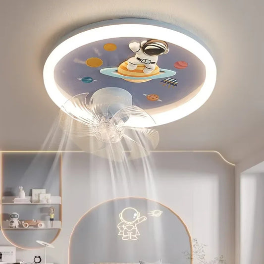 Modern Kids Room Ceiling Fan Light Cartoon Moon Astronaut children bedroom hanging Light