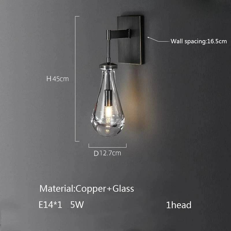 Luxury All Copper LED Pendant Light Modern Water drop Glass chandelier
