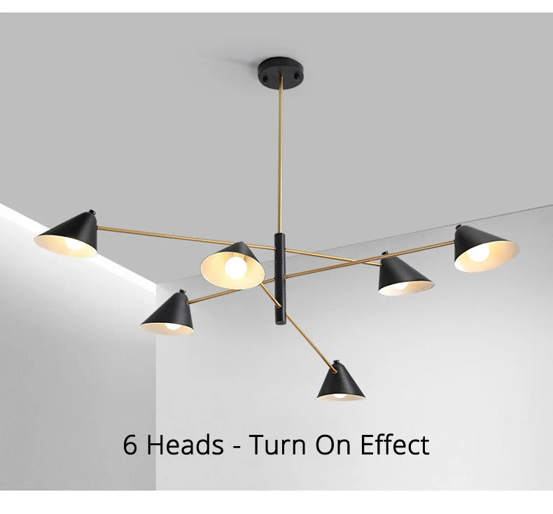 Nordic Minimalist Cone Shape chandelier Danish design black gold  iron Pendant Light