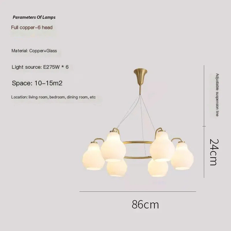 French vintage Cream Glass chandelier Nordic ring Calabash pear pendant lamp