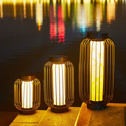 Outdoor courtyard waterproof floor lamp Wabi sabi Solar Balcony ambient birdcage Standing light