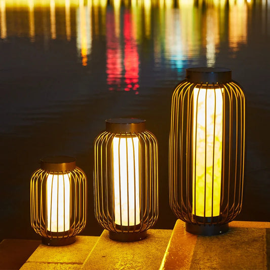 Outdoor courtyard waterproof floor lamp Wabi sabi Solar Balcony ambient birdcage Standing light