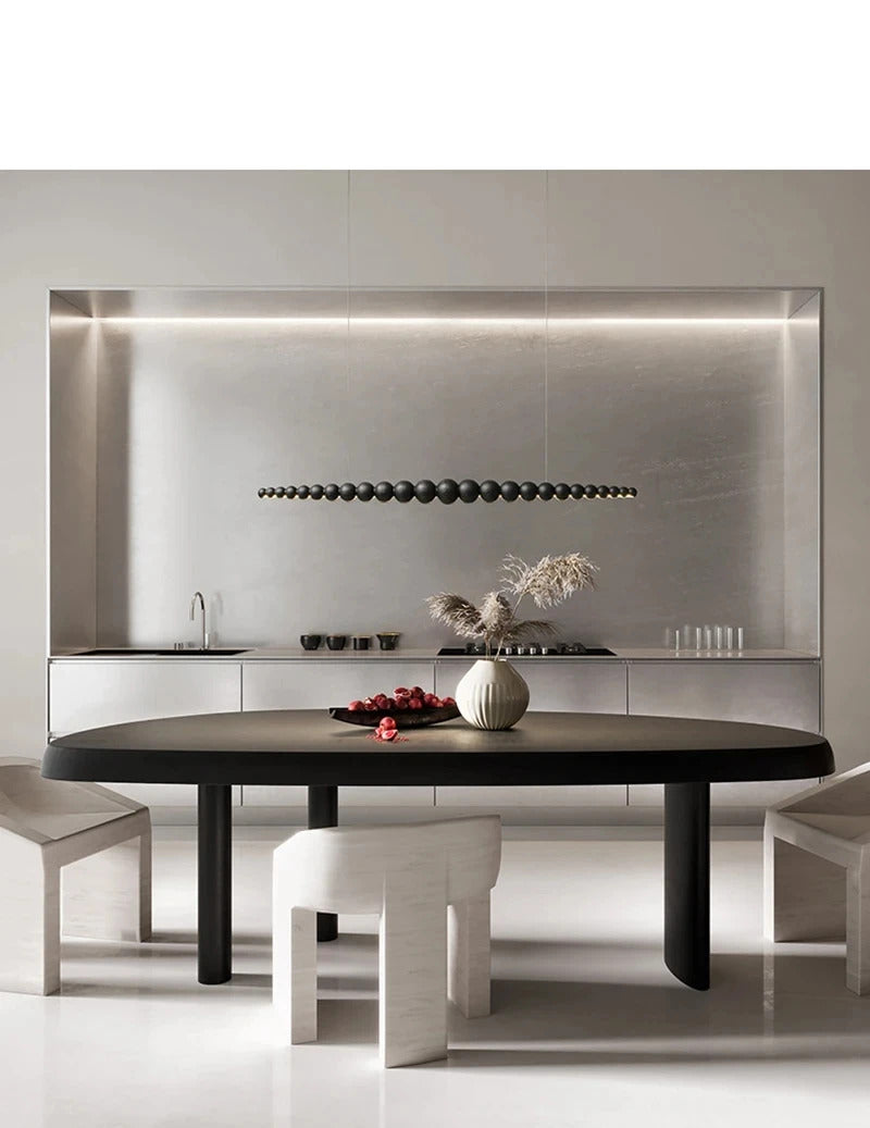 Wooden Beads Long Linear LED Pendant Lights Wabi Sabi wood walnut wood Hanging chandeliers